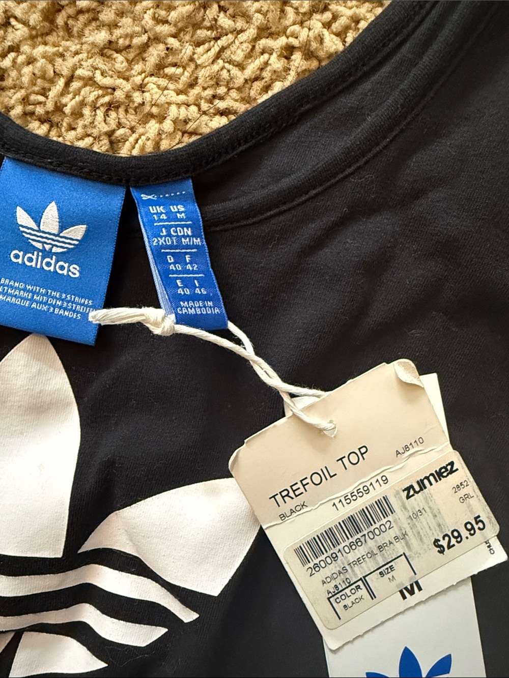 adidas Black and White Trefoil Crop Sports Bra - Picture 3 of 3